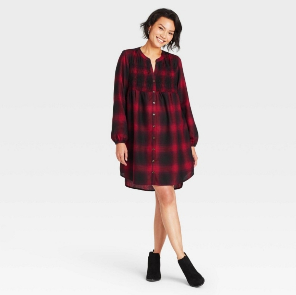 KNOX ROSE | Plaid Red and Black Dress
